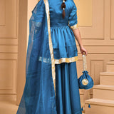 Denim Blue Satin Lehenga Set