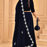 Midnight Blue Velvet Lehenga Set