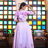 Lavender Chanderi Lehenga Set With Floral Printed