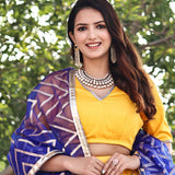 Golden Yellow Cotton Lehenga Set With Organza Dupatta