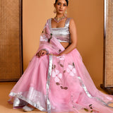 Soft Pink Organza Lehenga Set With Digital Prints