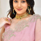 Light Lilac Organza Saree With Aari Embroidery