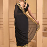 Smooth Black Georgette Saree With Lace Work Border