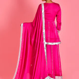 Magenta Pink Satin Silk Sharara Set