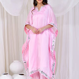 Soft Pink Satin Silk Kaftan Set