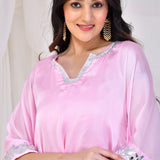 Soft Pink Satin Silk Kaftan Set