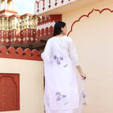 White Taffeta Silk Suit Set With Floral Prints