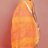 Orange Cotton Silk Anarkali Set With Stripes