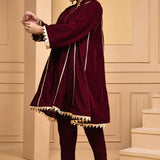 Maroon Velvet Kurta Set