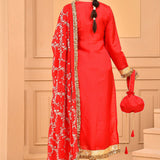 Red Silk Kurta Set With Embroidery