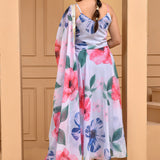 White Georgette Anarkali Set With Digital Print