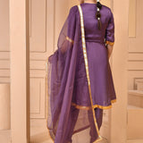 Plum Purple Satin Silk Kurta Set