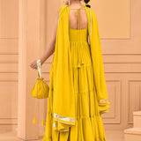 Mustard Yellow Georgette Layered Anarkali Set