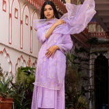 Light Purple Cotton Silk Anarkali Set With Aari Woven Dupatta