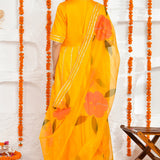 Yellow Anarkali Set With Organza Dupatta