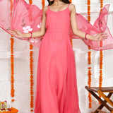 Pink Georgette Anarkali Set With Printed Dupatta