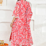 Punch Pink Chanderi Kurta Set With Floral Prints
