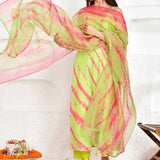 Light Green Chanderi Kurta Set With Shibori Printed