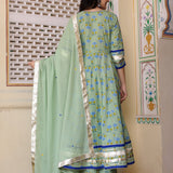 Greenish Grey Cotton Anarkali Set