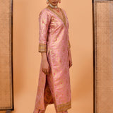 Pink Banarasi Kurta Set With Brocades