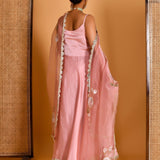 Dusty Rose Anarkali Set With Hand Printed Designs