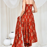 Maroon Cotton Anarkali Set With Floral Prints