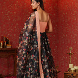 Black Organza Floral Printed Anarkali Set