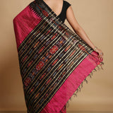 Paprika Pinkish Red Pure Raw Silk Saree With Contrast Border