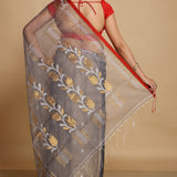 Peanut Brown Semi Resham Saree With Red Edge