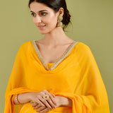 Bright Yellow Chiffon Leheriya Printed Sharara Set