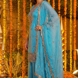 Sky Blue Floral Embroidered Silk Kurta Set