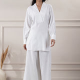 White Cotton Two Piece Suit Set