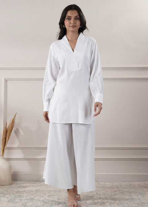 <img> White Cotton Two Piece Suit Set