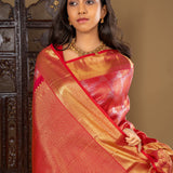 Bright Pink Floral Kanjivaram Silk Saree