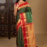 Forest Green Floral Kanjivaram Silk Saree