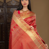 Rich Red Floral Kanjivaram Silk Saree