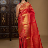 Bright Red Floral Kanjivaram Silk Saree