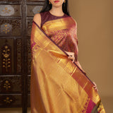 Vivid Burgundy Floral Kanjivaram Silk Saree