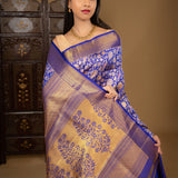 Bright Blue Floral Kanjivaram Silk Saree