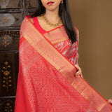 Bright Red Floral Kanjivaram Silk Saree