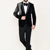 Black Velvet Suit Set With Bow