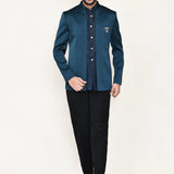 French Blue Polyester Sherwani Set