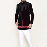 Maroon Velvet Sherwani Set