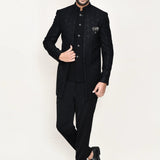 Black Jacquard Sherwani Set