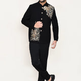Black Polyester Sherwani Set