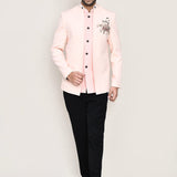 Light Pastel Pink Suit Set Polyester With Open Prince Coat