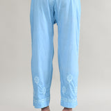 White And Blue Cotton Chikankari Suit Set