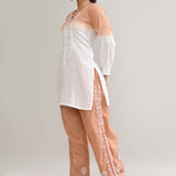 White And Brown Cotton Chikankari Suit Set