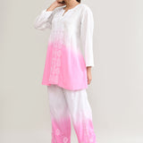 White And Pink Cotton Chikankari Suit Set