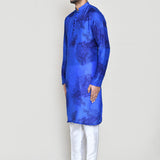 Royal Blue Cotton Silk Kurta Set With Floral Print